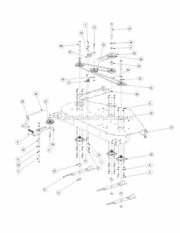 Fabricated Deck Spindle Assembly Diagram and Parts List for M60-KW 53AB5DBX150 Cub Cadet Sprayer